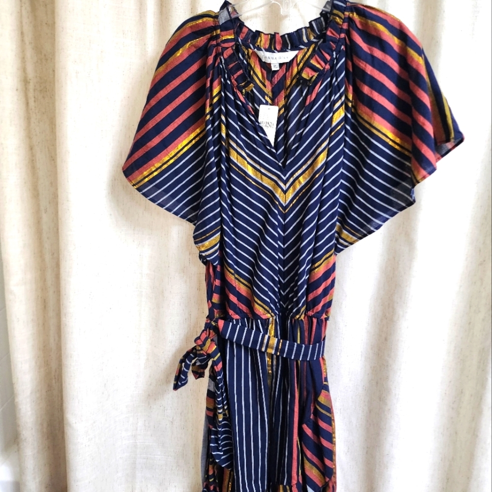 Ranna Gill by Anthropoligie Navy Chevron Dress Size XL NWT